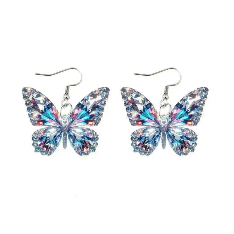 YAOLOGE 2025 New Arrival Sparkling Flat Butterfly Earrings Acrylic Material Women Novel Glamorous Eardrop Party Gifts