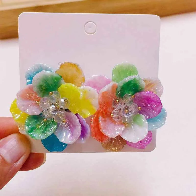 Fashion Colorful Acrylic Resin Vibrant Flower Stud Earrings For Women Sweet Elegant Big Transparent Floral Earrings Jewelry Gift