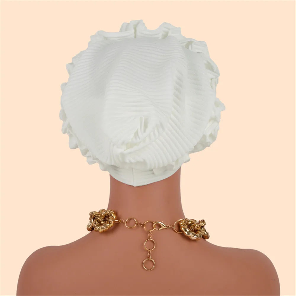 Ruffled Turban Cap Women's Head Wraps Soft Comfortable Headscarf Bonnet Lady Soild Color Headgear - NamafadStore