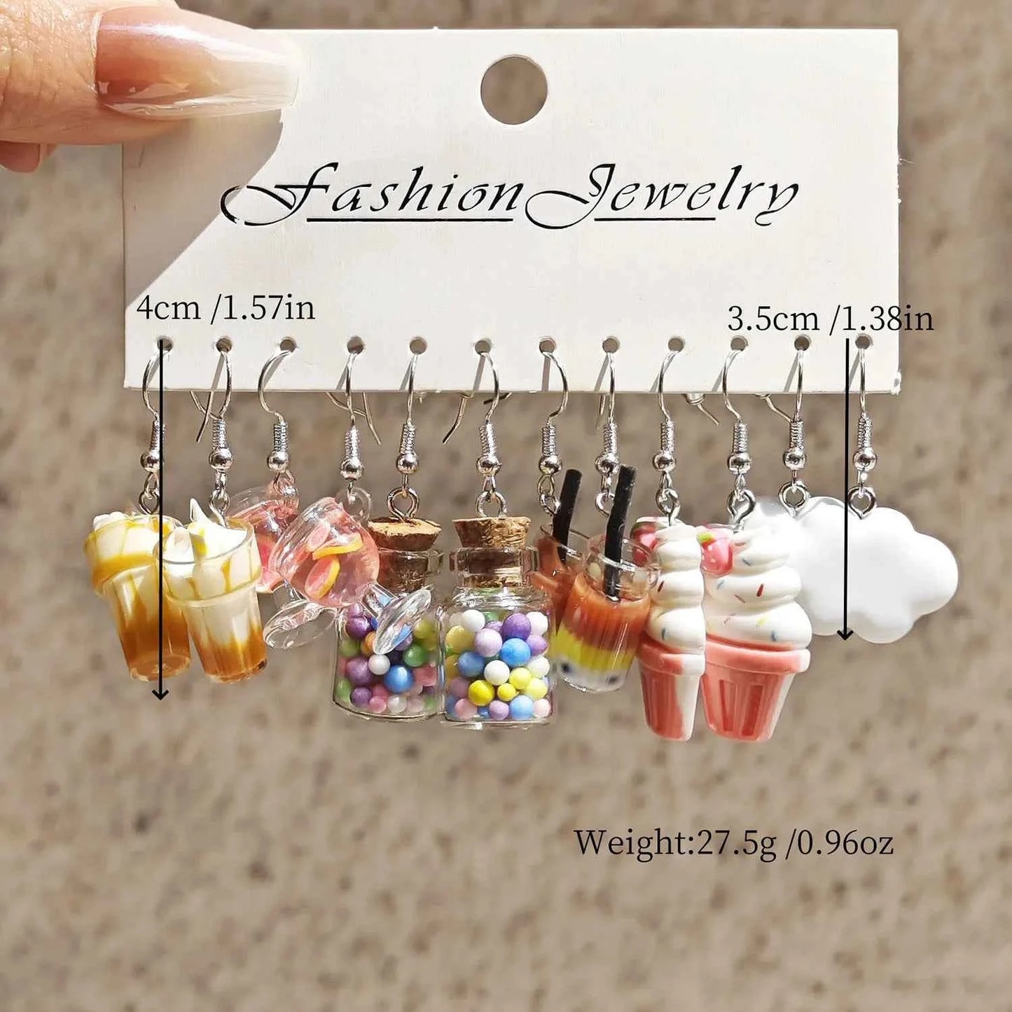 Cross border fashion cartoon resin simulation food and play ice cream milk tea earring set