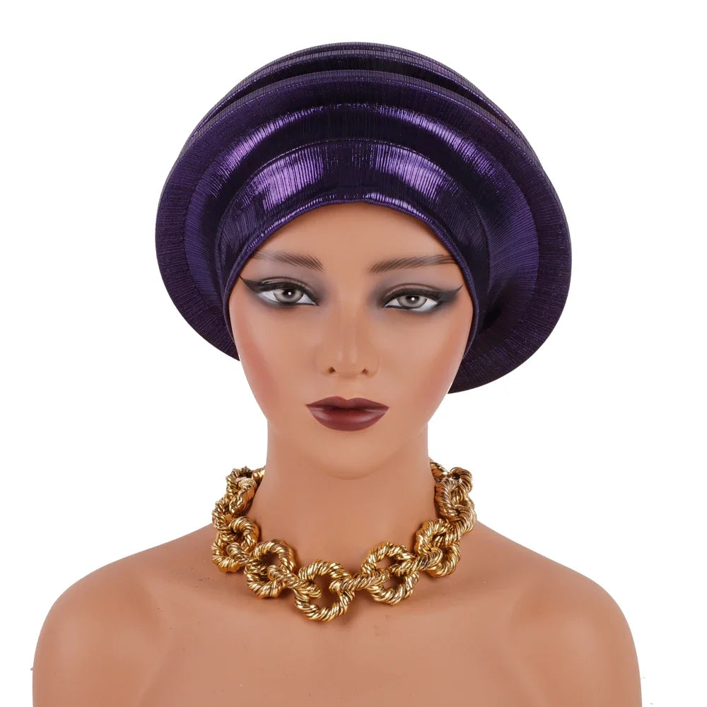2024 Elegant Spiral Beret for Women Afrcian Lady Head Wraps Female Berets Turban Nigeria Headpiece Wedding Party Gele - NamafadStore