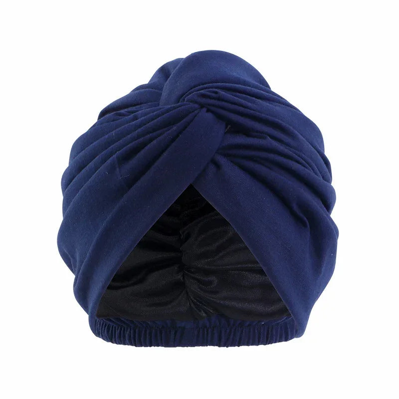 Big Flower Muslim Women Turban Satin Head Wrap Hijab Sleep Night Hat Chemo Cap Indian Elastic Beanie Ladies Hair Loss Headwear - NamafadStore
