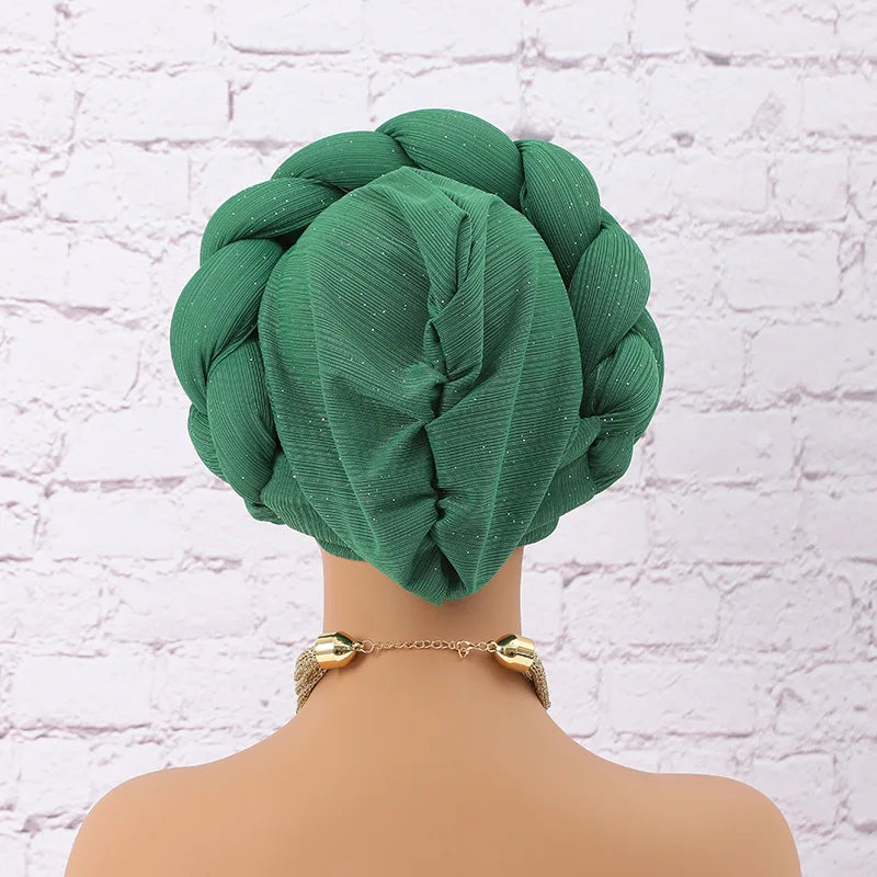 Glitter Braid African Headtie Head Wraps Women Headscarf Bonnet Nigerian Wedding Auto Gele Cap Party Headwear Headdress Hat - NamafadStore