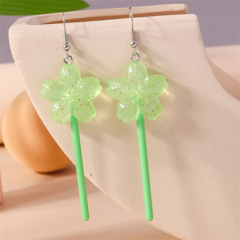 Sweet Candy Color Lollipop Drop Earrings for Women Funny Simulation Food Flower Dinosaur Dangle Hook Earrings Girls Jewelry Gift