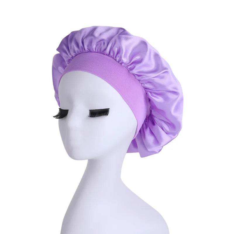 Women Satin Shower Cap - Bathroom Satin Solid Color Stretch Bonnets Hair Hat for Daily Use and Beauty - NamafadStore
