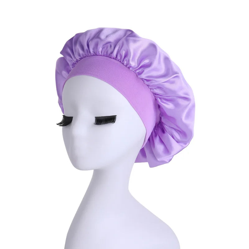 Women Satin Shower Cap - Bathroom Satin Solid Color Stretch Bonnets Hair Hat for Daily Use and Beauty - NamafadStore