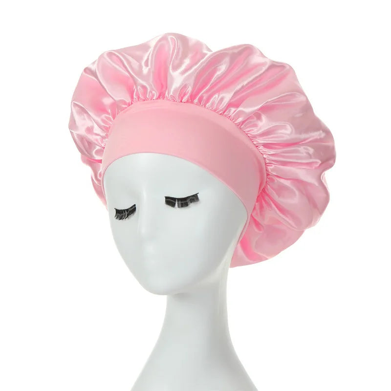 Women Satin Shower Cap - Bathroom Satin Solid Color Stretch Bonnets Hair Hat for Daily Use and Beauty - NamafadStore
