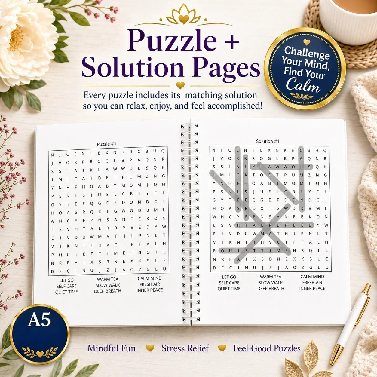 Anxiety Relief Word Search Book for Adults – Mindful Puzzles & Relaxation