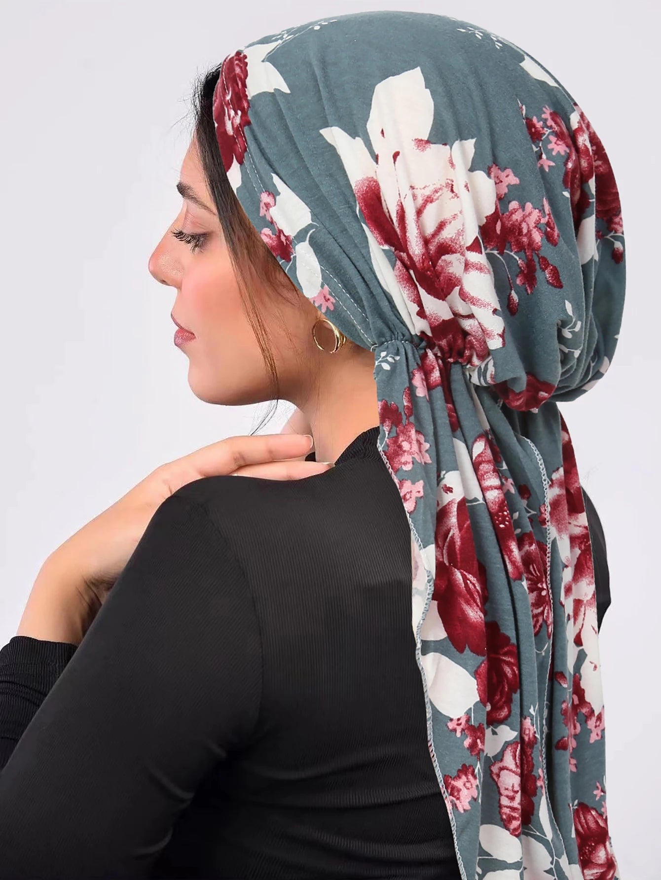 Ramadan Muslim Hijab Caps Wrap Head Soft Elastic Long Tail Turban Bonnet Fashion Print Headdress Wearable - NamafadStore