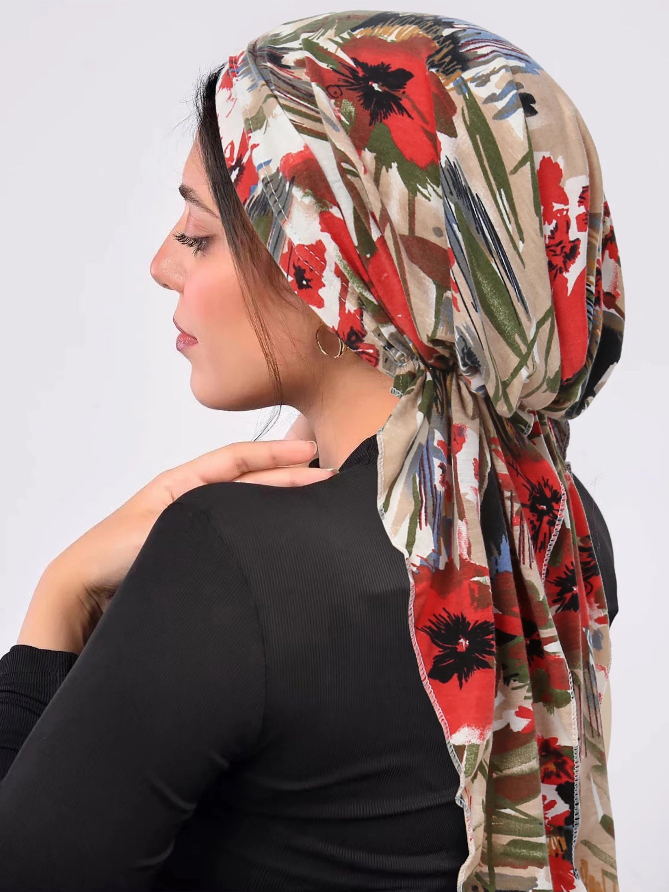 Ramadan Muslim Hijab Caps Wrap Head Soft Elastic Long Tail Turban Bonnet Fashion Print Headdress Wearable - NamafadStore