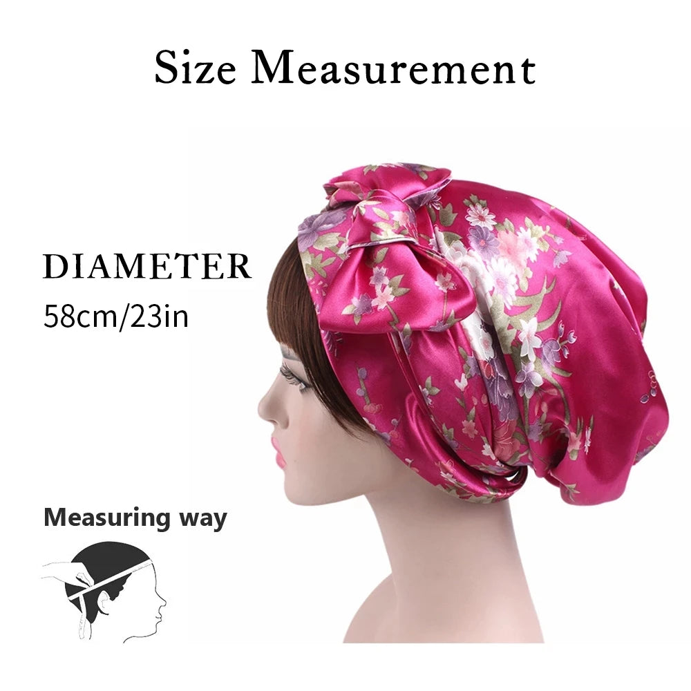 Women Silk Satin Cap Night Sleep Cap Hair Bonnet Hat Head Cover Satin Turban Headscarf Adjustable Ladies Long Hair Care Bonnet - NamafadStore