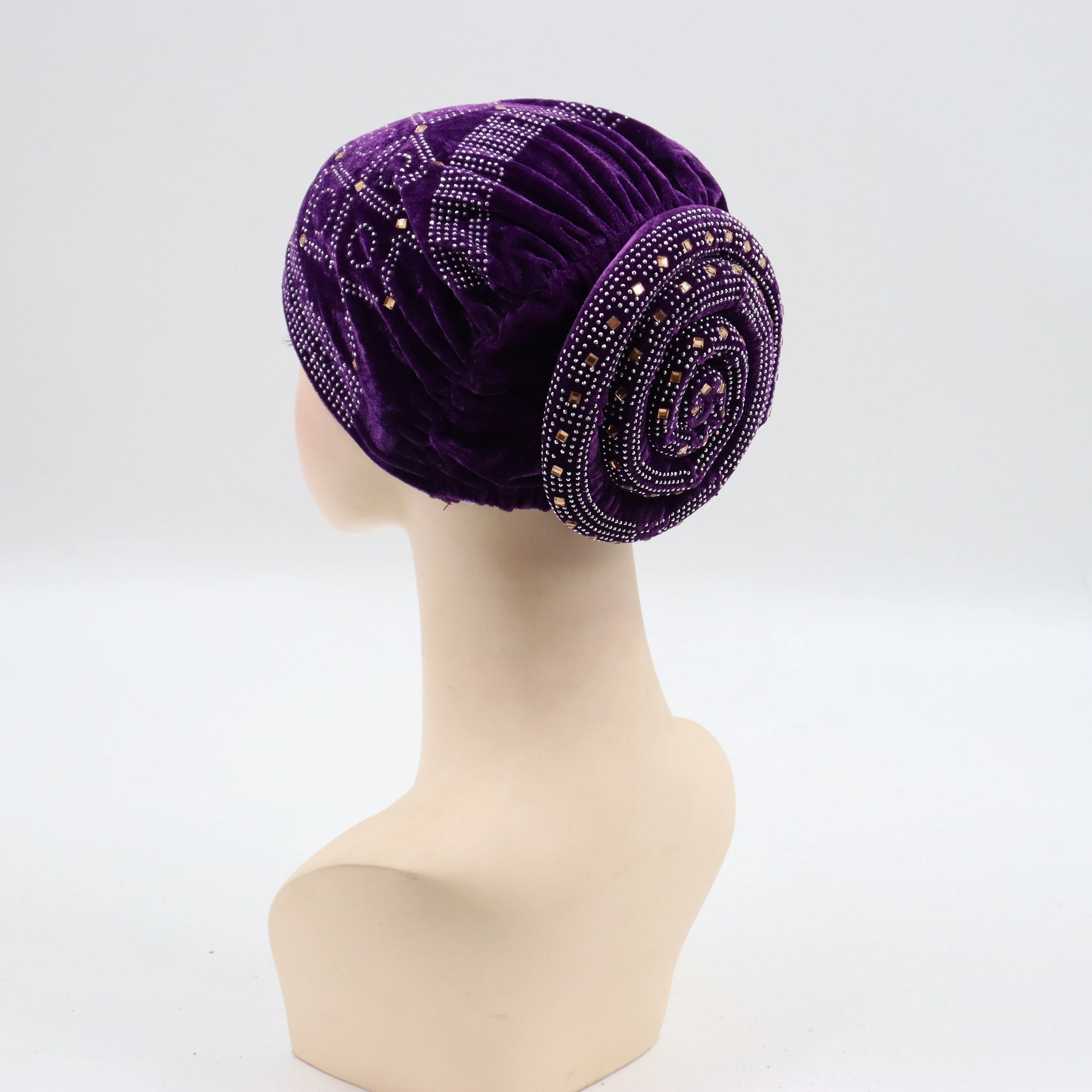 Soft Velvet Turban Cap for Women Muslim Headscarf Bonnet Elastic Female Headpiece Stylish Glitter Diamonds African Head Wraps - NamafadStore