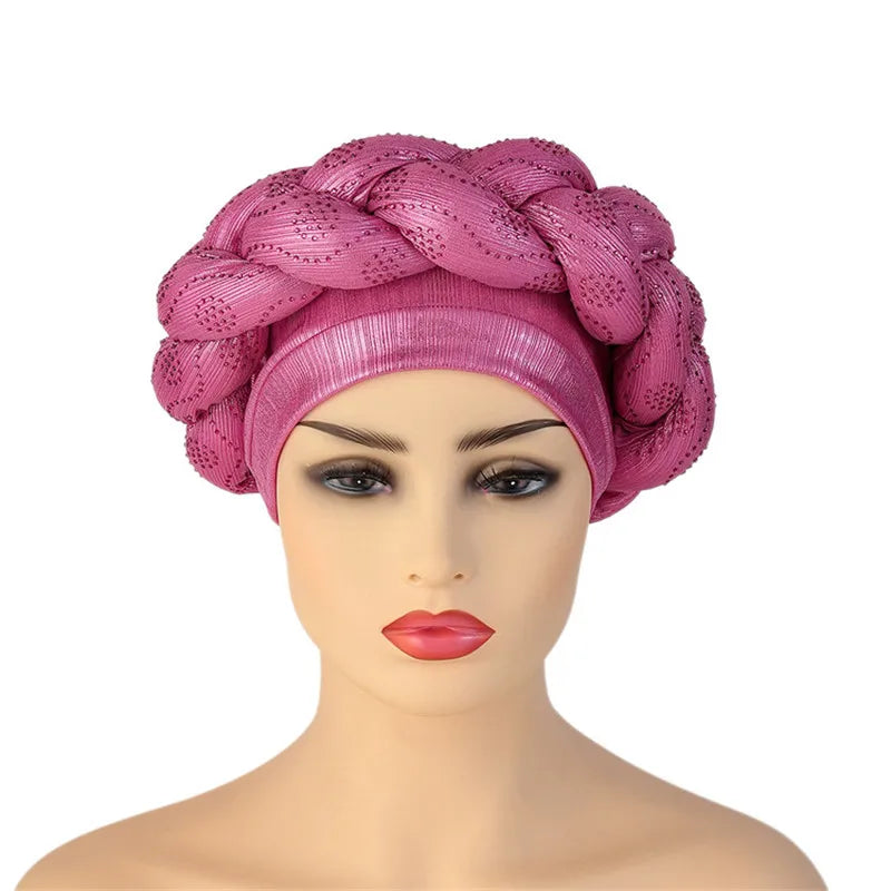 Glitter Diamonds Braids African Autogele Headtie Women Turban Cap Female Head Wraps - NamafadStore