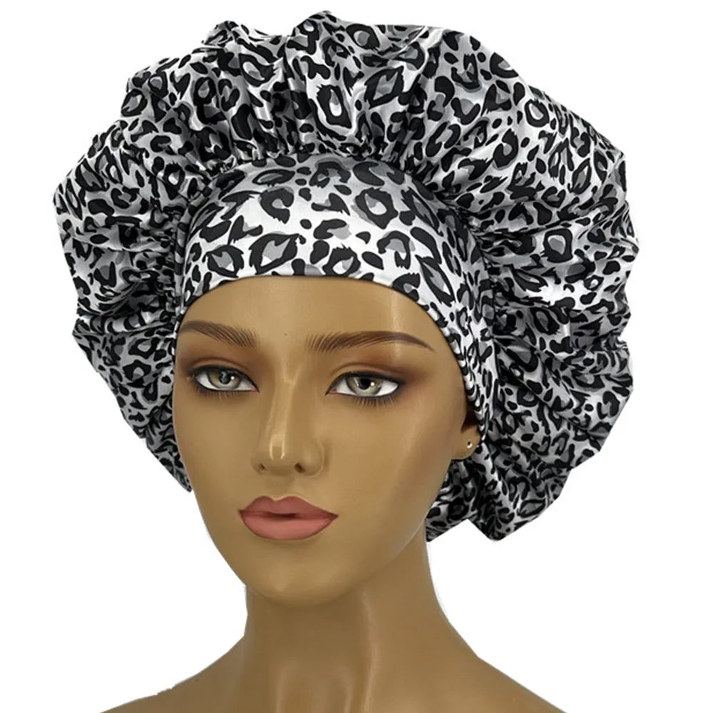 Leopard Print Bonnet for Women - Soft, Curl-Enhancing Sleep Cap with Wide Elastic Band, Unscented, Ideal for Dry & Textured Hai - NamafadStore