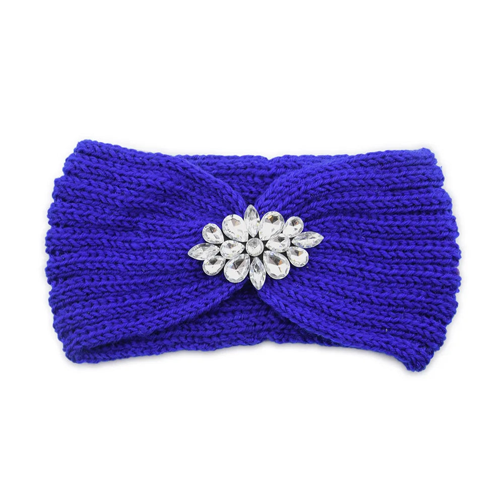 Elegant Women Rhinestone Knitted Hair Bands Ear Protection Headband Head Cover Face Washing Exercise Yoga Warm Wool Headwrap - NamafadStore