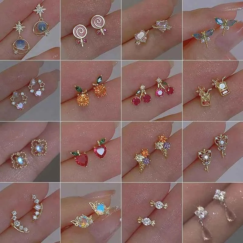 Unusual Sweet Cute Cherry Ice Cream Lollipop Stud Earrings for Women Students Personalized Fashion Party Jewelry Birthday Gifts