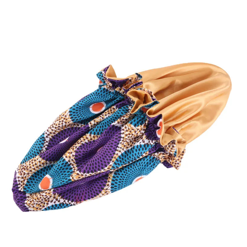 Kids Elastic Sleep Cap African Print Hair Bonnet Turban Satin Lined Cap Night Sleep Hat Children Turban Hair Wrap Styling Tools - NamafadStore