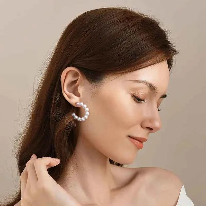 Shevalues Pearl Hoop Earrings for Women 925 Silver Needle Hoop Earrings Jewelry Trendy Luxury Fashion Vintage Small Accessories