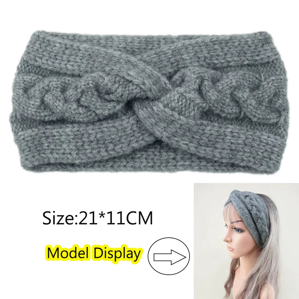 Winter Knitted Headbands for Women Warm Woolen Knitting Ear Warmer Cross Knot Turban Headwear Girls Hair Band Hair Accessories - NamafadStore