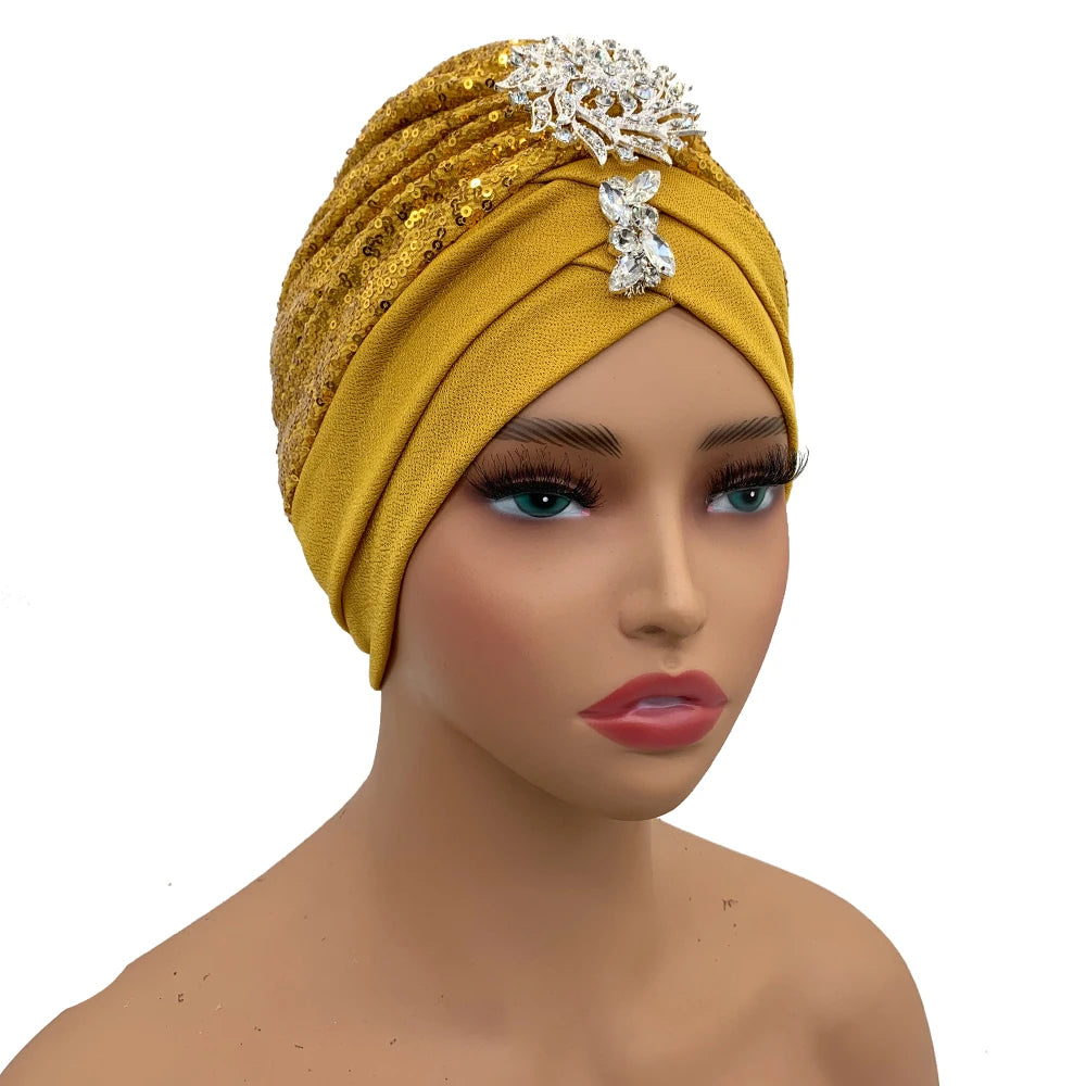 Luxury Rhinestones Turban Cap for Women Soft Comfortable Head Wraps Muslim Headscarf Bonnet  Turbante Mujer - NamafadStore