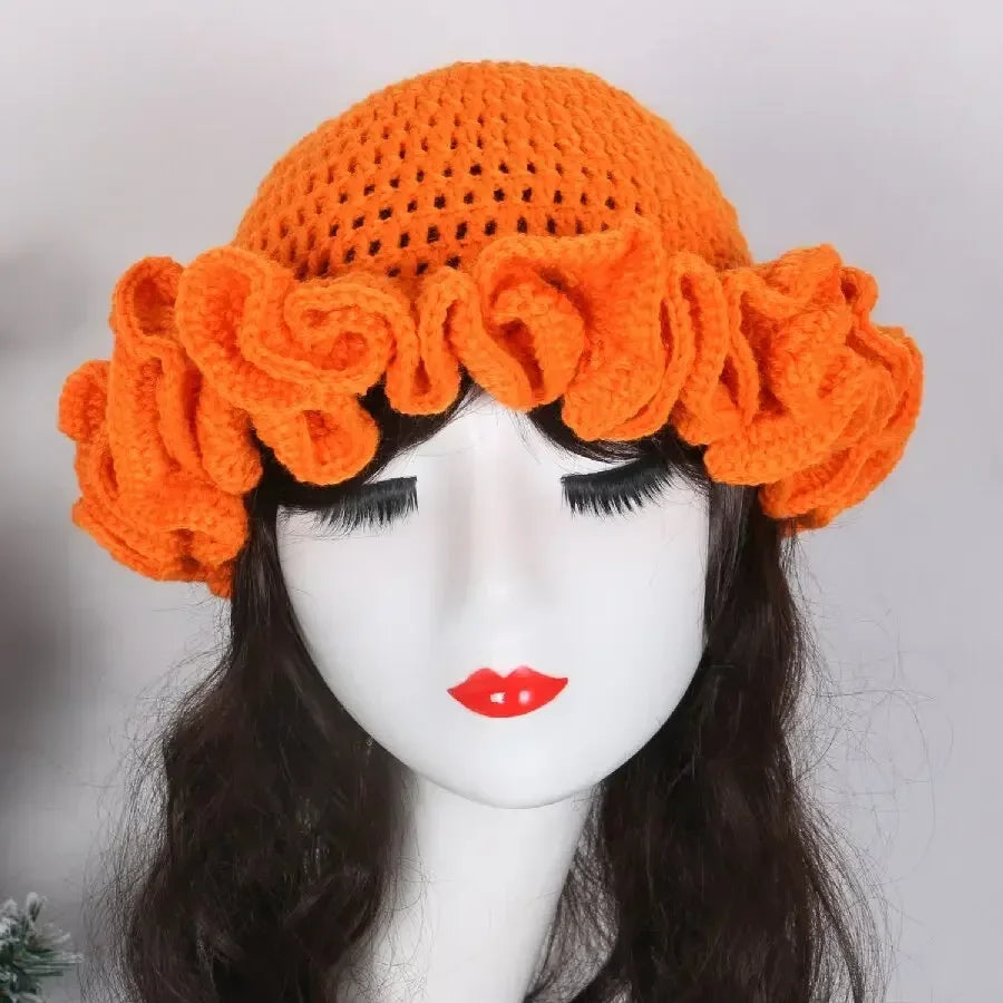 Handmade Knitting Woolen Hat Multi-color Lace Lotus Leaf Edge  Breathable Knitted Hat Street Style Hip-hop Hat - NamafadStore