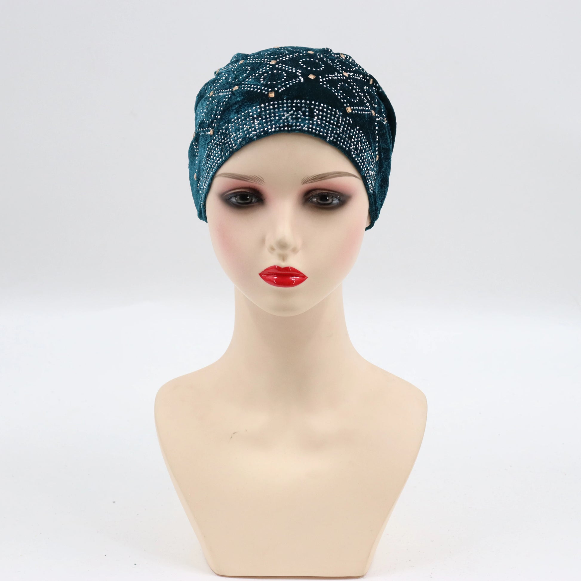 Soft Velvet Turban Cap for Women Muslim Headscarf Bonnet Elastic Female Headpiece Stylish Glitter Diamonds African Head Wraps - NamafadStore