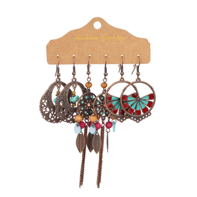 Boho Ethnic Dangle/Round Earrings For Women Vintage Fashion 2024 Earrings Sets Pendientes Earring Unusual Pendant Jewelry Female