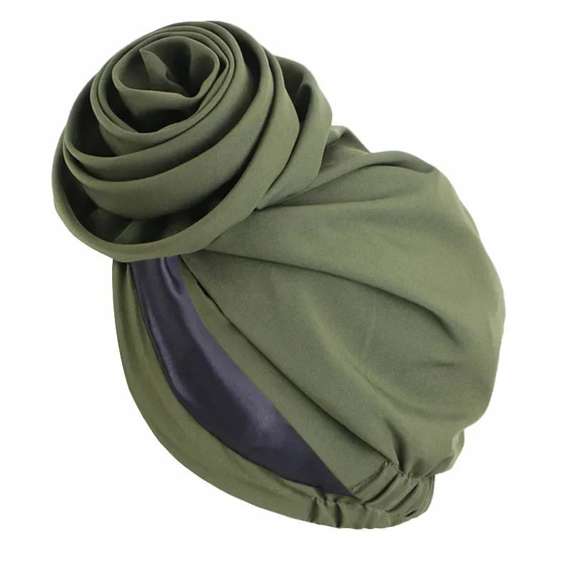 Big Flower Muslim Women Turban Satin Head Wrap Hijab Sleep Night Hat Chemo Cap Indian Elastic Beanie Ladies Hair Loss Headwear - NamafadStore