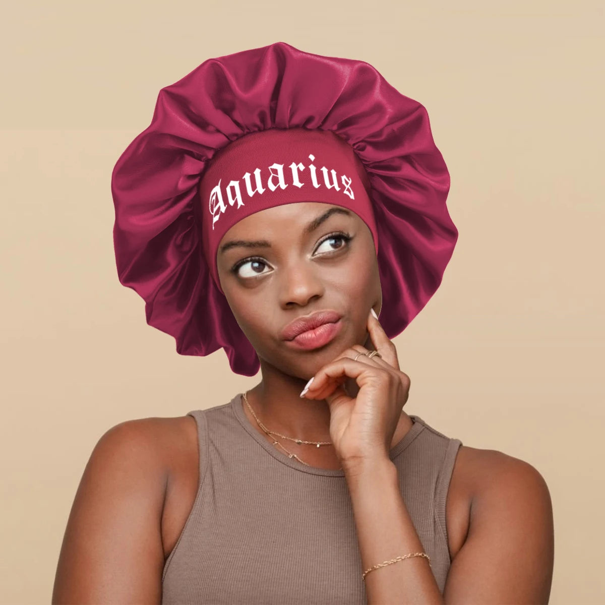 1PConstellation printing satin wide band sleep bonnet ,soft sleeping bonnet with wrap band,make up washing face daily use bonnet - NamafadStore