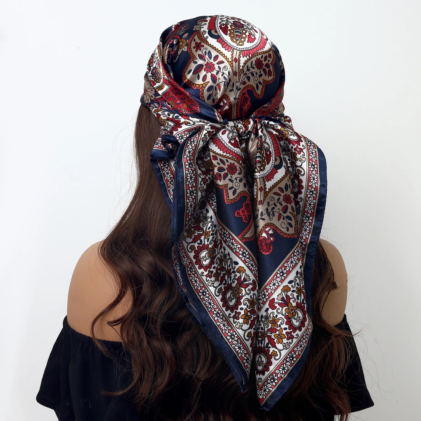 1 piece 35.4 inches Women Shawls Fashion print Summer Kerchief Luxury Brand 90X90CM Bandanna New Foulard Satin Square Headcloth - NamafadStore
