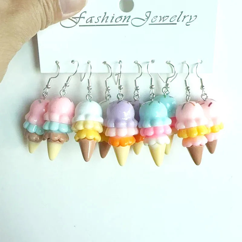 5 Pair Set Small Fresh Colored Resin Pendant Earrings Art Sweet and Cute Fruit Animal Milk Tea Earrings Female