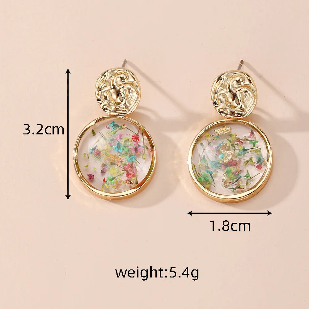Colorful Natural Flower Earring Transparent Epoxy Resin Pressed Flower Earring Creative Natural Plant Earrings Jewelry Wholesale