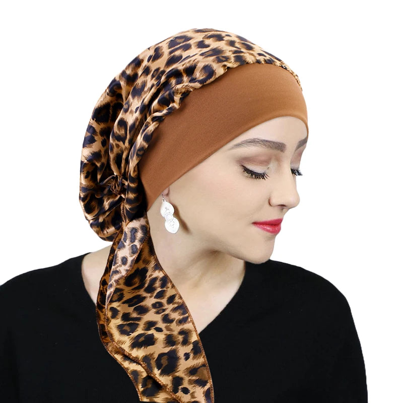 Printed Pre-tie Headscarf Women Elastic Muslim Female Turban Cancer Chemo Hat Hair Loss Cover Head Wrap Headwear Stretch Bandana - NamafadStore