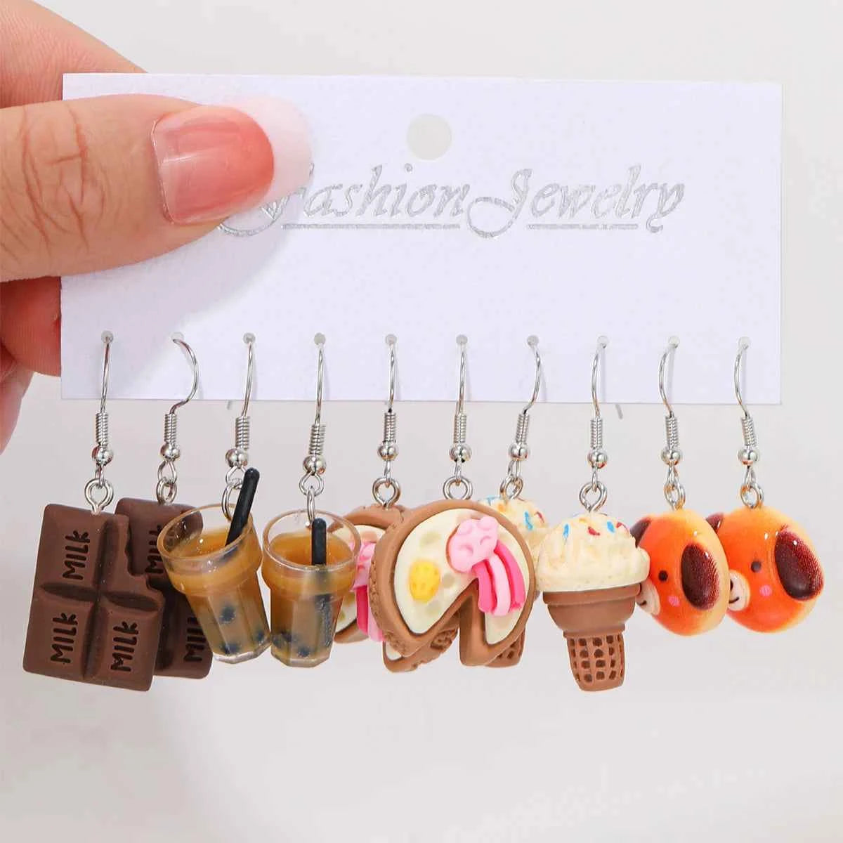 Fashion Cartoon Colorful Design Earrings Set for Women Cute Food Drink Animal Dopamine Dangle Earring Trendy Girls Jewelry Gifts