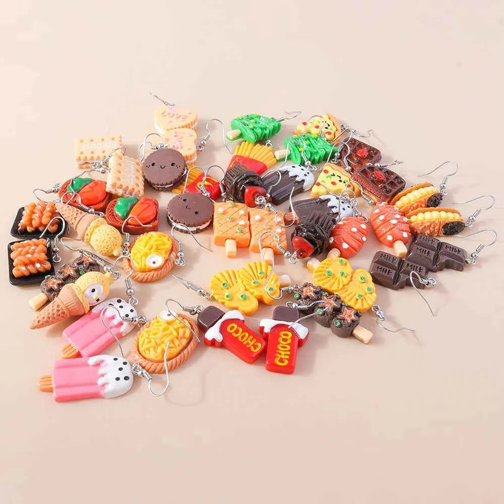 Cute Resin 3D Simulation Food Earrings for Women French Fries Cookies Ice Cream Hamburg Pizza Chocolate Girl Kids Gift