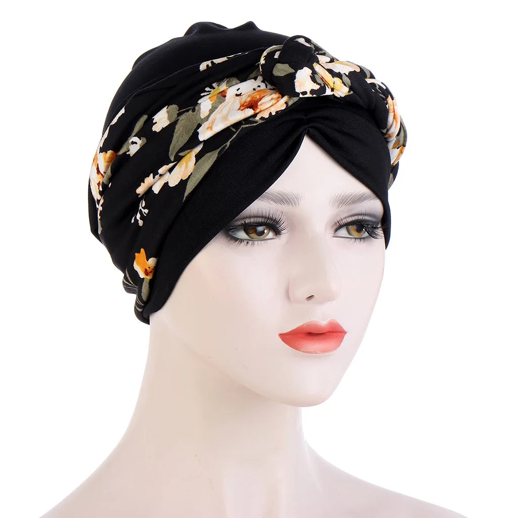 Muslim Women Twist Braid Turban Hats Pre Tied Headscarf Print Flower Hijabs Bandana Chemo Beanies Caps Cover - NamafadStore