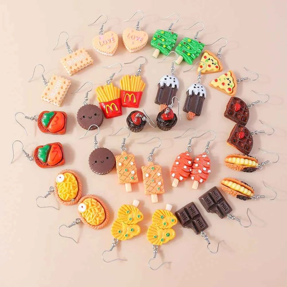 Cute Resin 3D Simulation Food Earrings for Women French Fries Cookies Ice Cream Hamburg Pizza Chocolate Girl Kids Gift