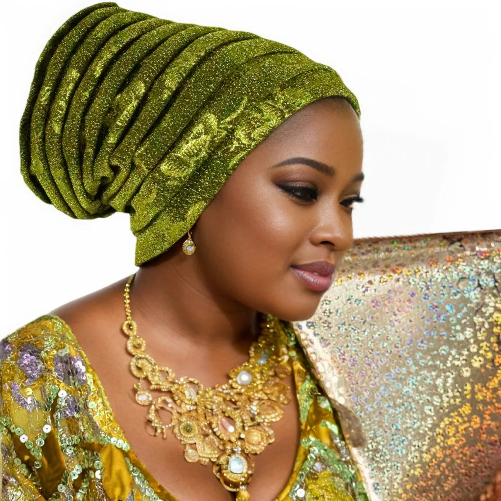 Glitter Pleated Women's Head Wraps Bonnet African Turban Cap Muslim Headscarf Bonnet Turbante mujer - NamafadStore