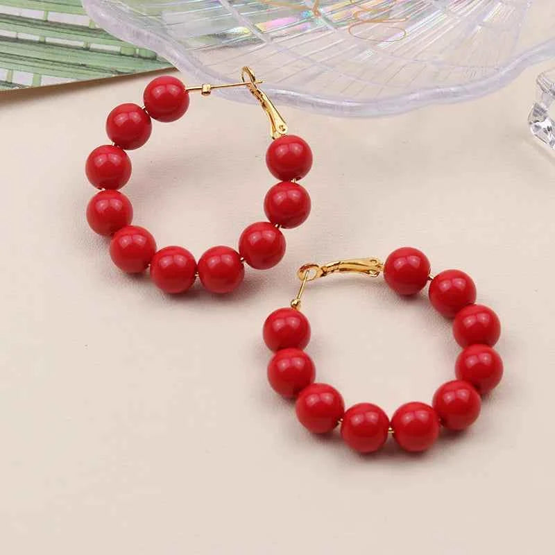 Summer dopamine bead candy colored acrylic earrings exaggerated and fashionable circular women's earrings