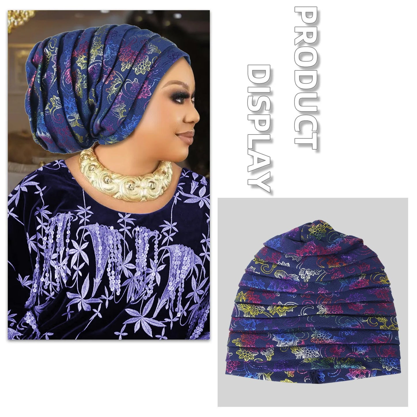 Glitter Full Body Pleated Turban Cap for Women 2025 Lady Head Wraps Muslim Headscarf Hat Turbante Mujer African Headpiece