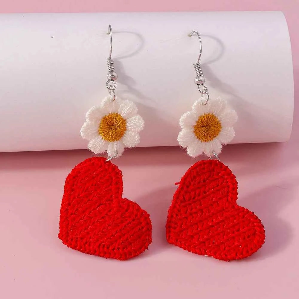 Cute Flower Drop Earrings for Women Girls Handmade Knitted Daisy Butterfly Dangle Earrings Kid's Jewelry Gifts