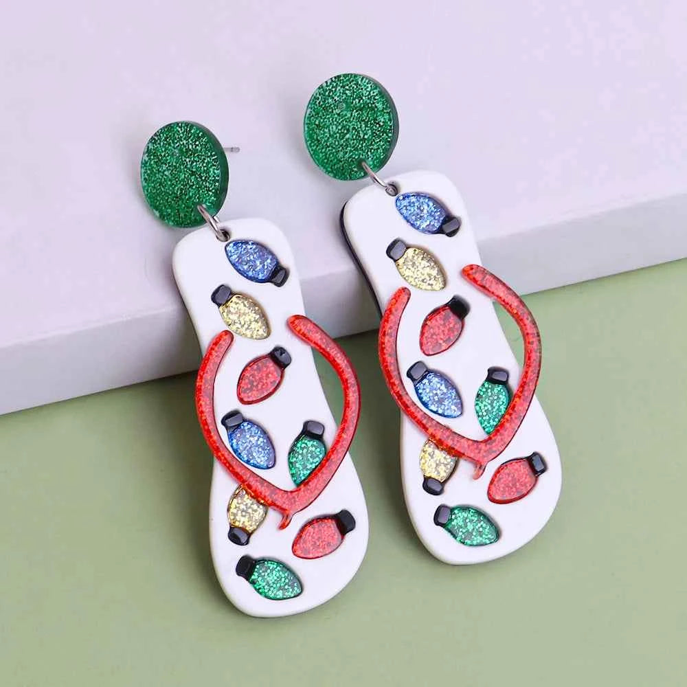 Bohomian Summer Acrylic Flower Slippers Earrings for Women Boho Resin Cute Lemon Leopard Print Shoes Earring Design Jewelry