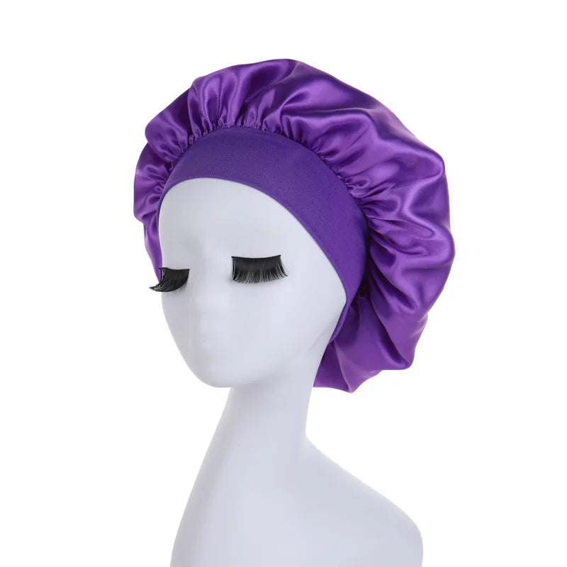 Women Satin Shower Cap - Bathroom Satin Solid Color Stretch Bonnets Hair Hat for Daily Use and Beauty - NamafadStore
