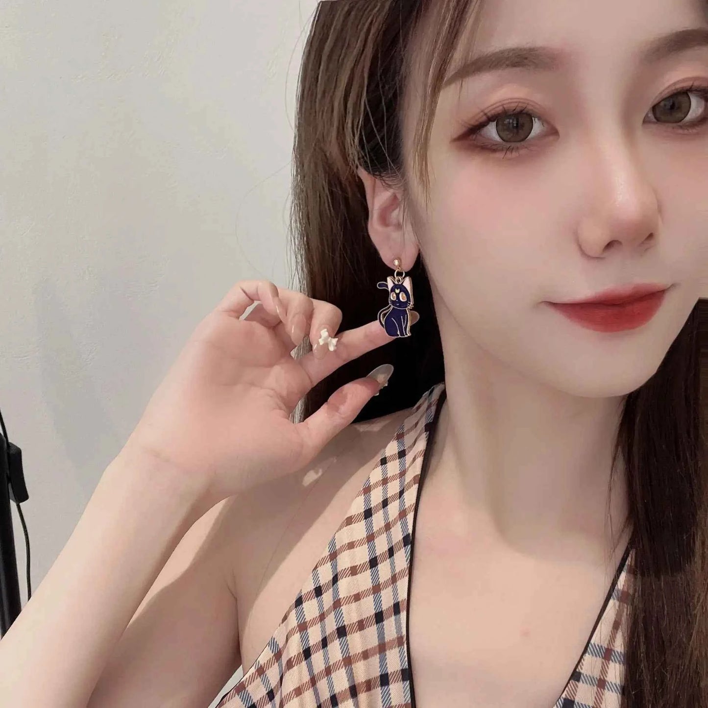 Anime Cute Drop Earrings Kawaii Cartoon Moon Cat Pendant Jewelry for Women Korean Fashion Enamel Design Accessories