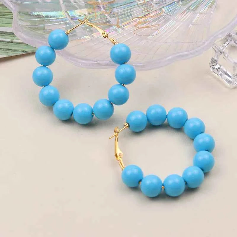 Summer dopamine bead candy colored acrylic earrings exaggerated and fashionable circular women's earrings