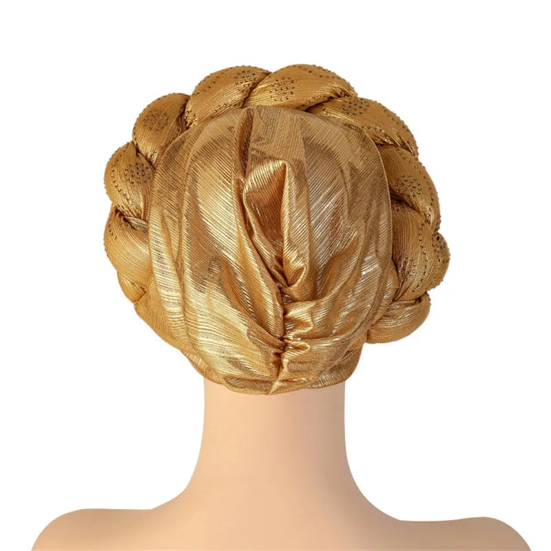 Glitter Diamonds Braids African Autogele Headtie Women Turban Cap Female Head Wraps - NamafadStore