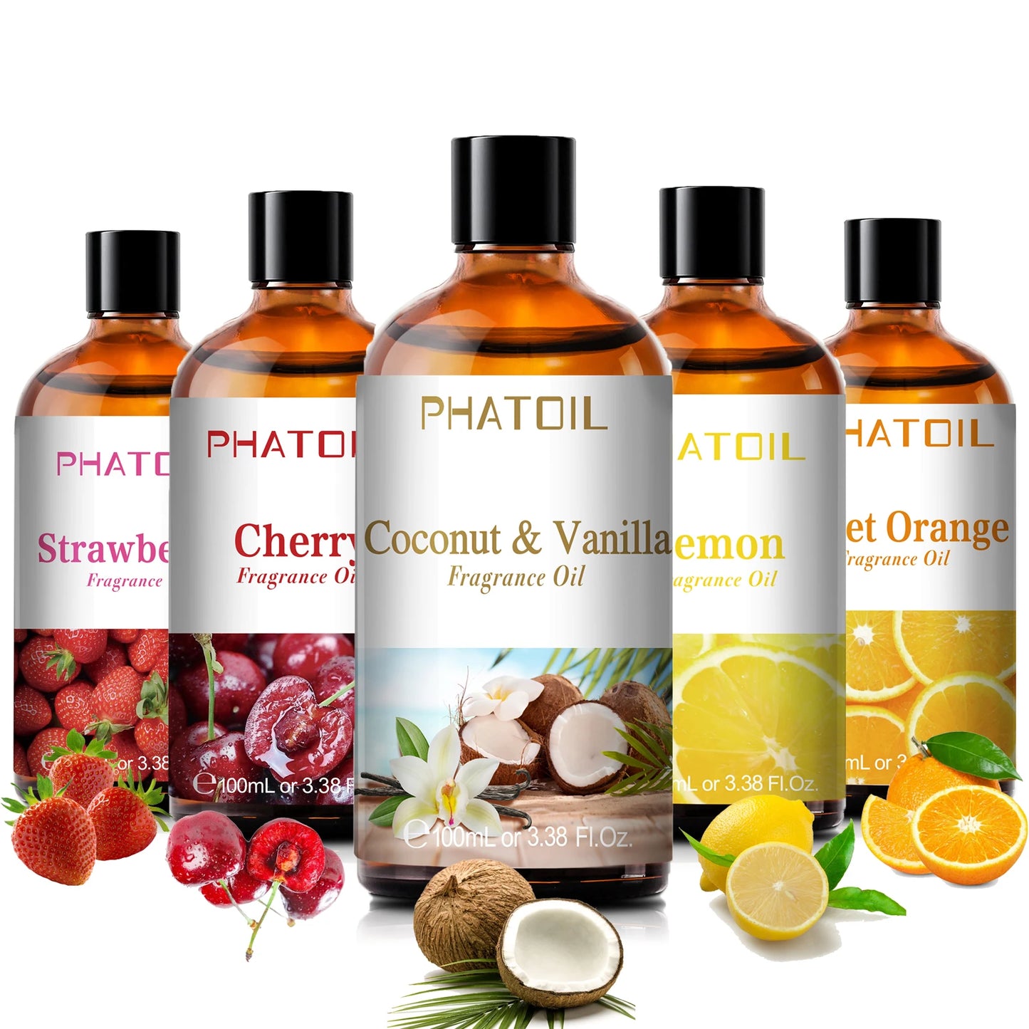PHATOIL 100ml Aromatherapy Fragrance Oil Coconut & Vanilla Strawberry Cherry Lemon Papaya Aroma Oils For Diffuser Candle Making - NamafadStore