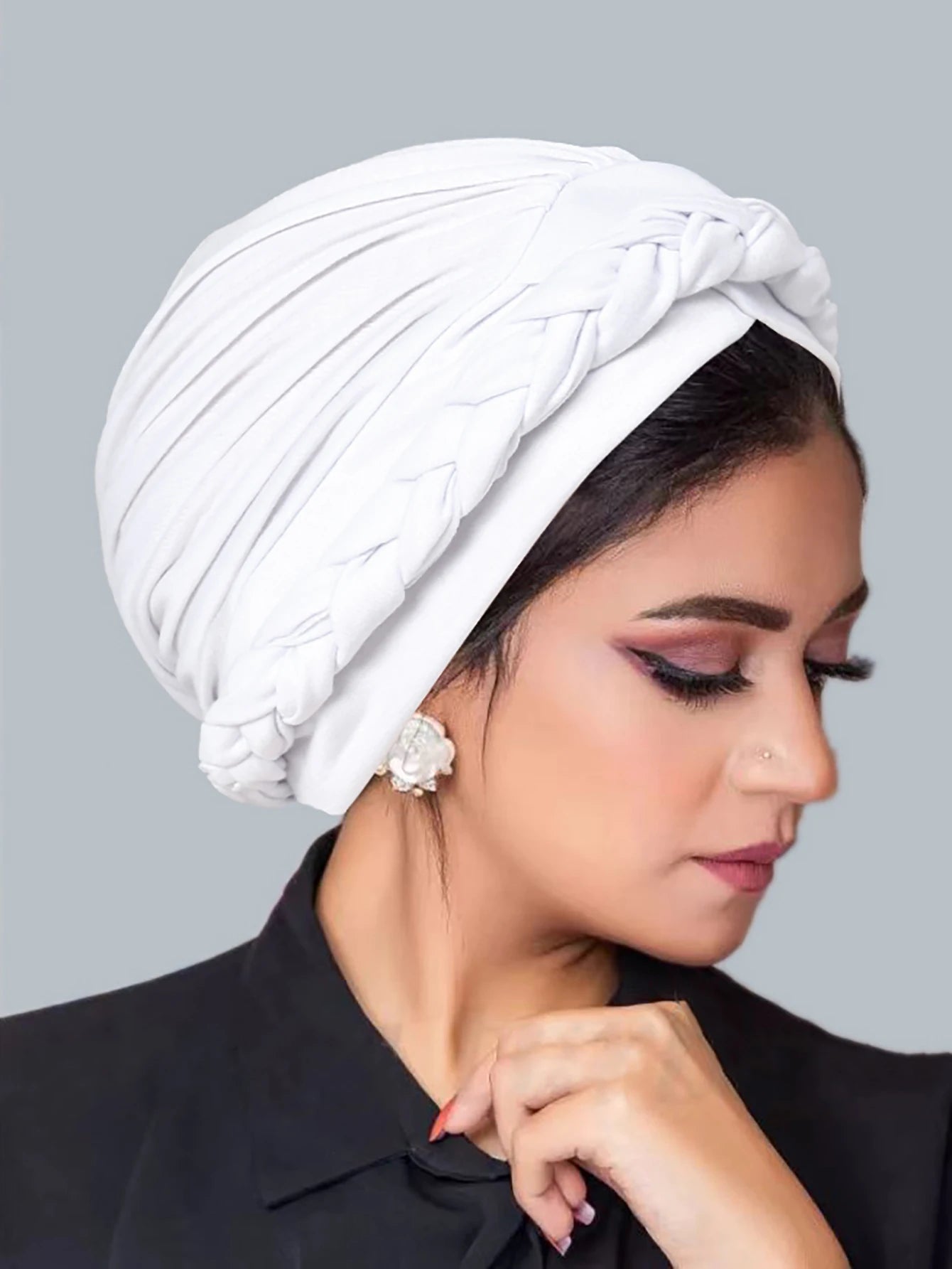 Solid Color Braid Muslim Hijab Caps Crossed Forehead Women Wrap Head Soft Elastic  Fashion Indian Turban Bonnet - NamafadStore