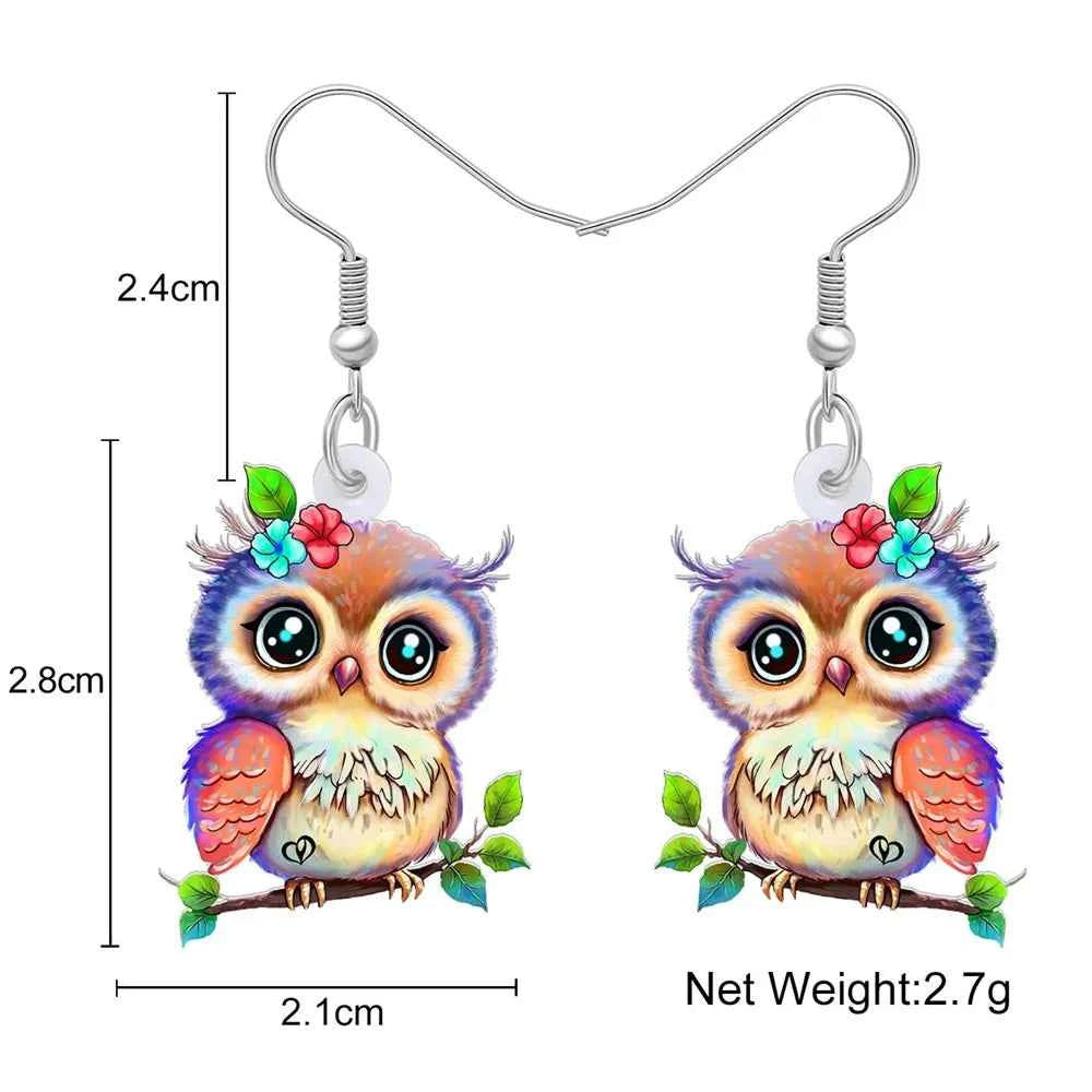 Acrylic Chubby Big Eyes Owl Earrings Cute Bird Drop Dangle Trendy Jewelry Gifts Accessories For Women Girls Kids