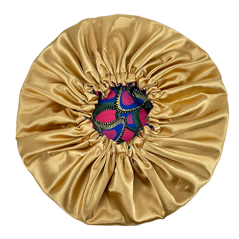 New Big Print Ankara Women Satin Bonnet Head Cover Silky Satin Elastic Sleep Cap Ladies Head Wrap Hat Hair Accessories Fashion - NamafadStore